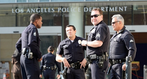 Image: LAPD officers directing traffic on Hollywood Blvd.